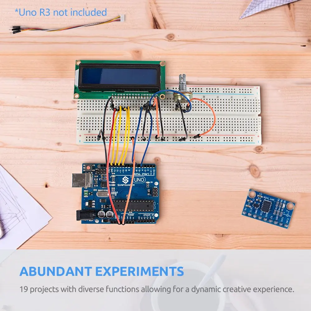 Стартовый набор sunfower для Arduino Uno R3 Mega2560 Mega328 Nano+ макетный кабель перемычки+ 19 проектов+ lcd 1602