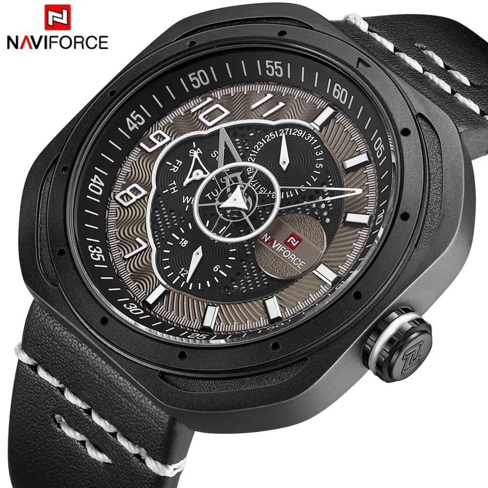 

NAVIFORCE New Fashion Men Watches Outdoor Sport Analog Quartz Wrist Watch Casual Leather Strap Male Waterproof Men Clock