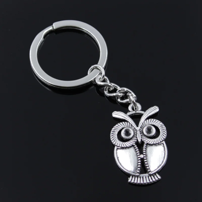 

new fashion men 30mm keychain DIY metal holder chain vintage big eyes owl 34x21mm silver pendant car Keychain Gift