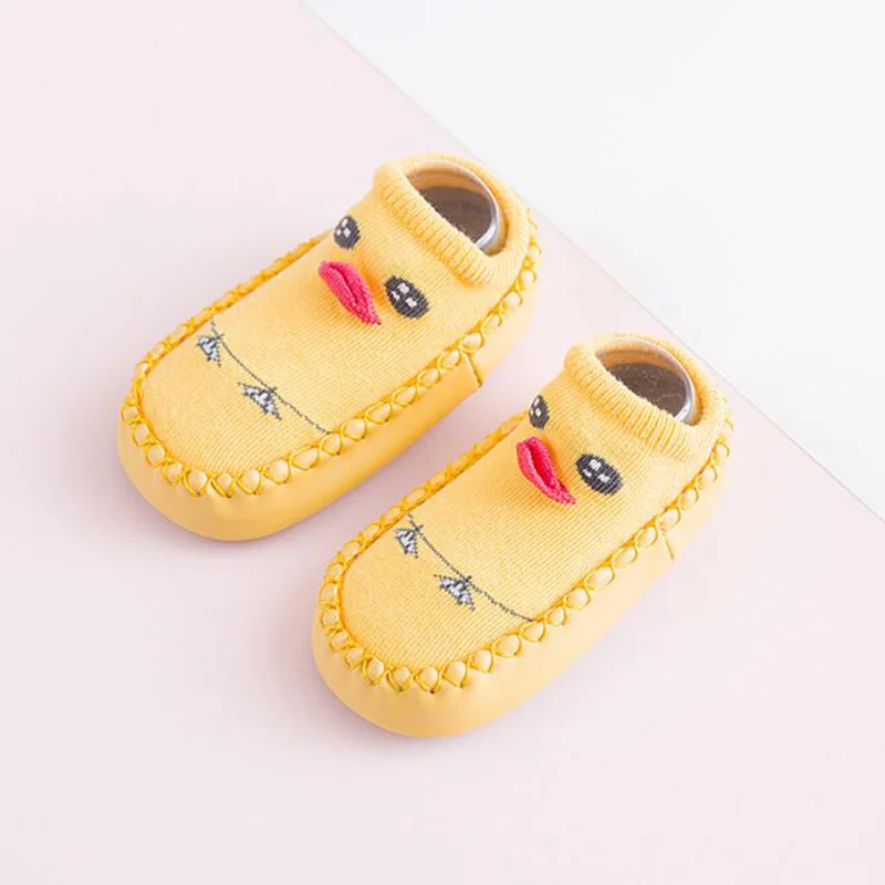 yellow Весенне-осенние стильные хлопковые носки с вышивкой и рисунками животных, носки для малышей, нескользящие носки-тапочки для детей 0-3 лет - Цвет: yellow