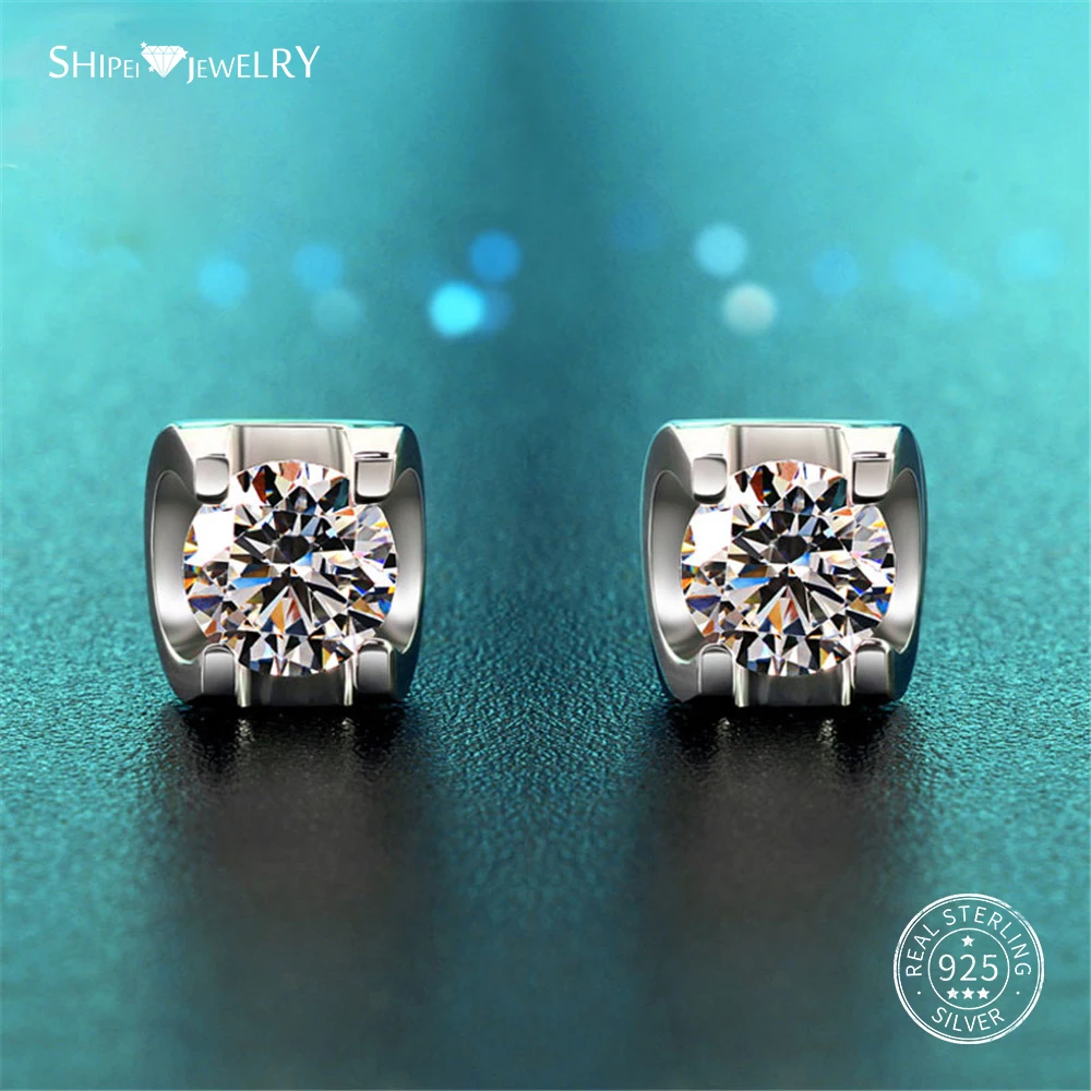 

Shipei 100% 925 Sterling Silver Fine Jewelry White Gold 7mm White Sapphire Round Stud Earrings for Women Anniversary Gift