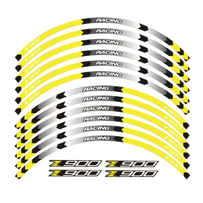 Горячая 9 цветов мотоциклетные Светоотражающие 17 дюймов обод колеса полоса Наклейка Передняя Задняя наклейка полный набор для Kawasaki Z900 - Цвет: A Yellow