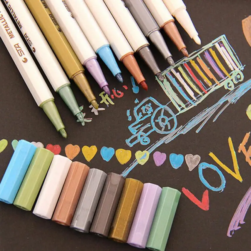 

10 pcs/lot STA Metallic Colored Ink Water Chalk Pen for Scrapbook Photo Album Drawing Watercolor Art Marker Gel Pens Stationery