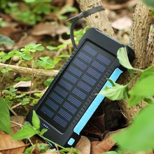 Solar Power Bank Waterproof 6000mAh Solar Charger 2 USB Ports External Charger Solar Powerbank for Smartphone with LED Light
