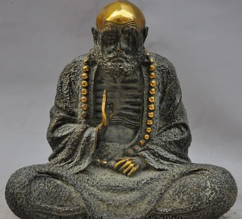 

[old craft ] 8" china buddhism bronze gilt Damo Bodhidharma Dharma Arhat Buddha Damour statue (A0314)