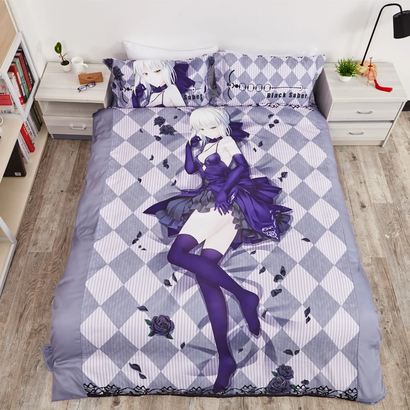 

Anime CartoonFate Black Saber Quilt Cover Bedding Set With Pillow Cases Bed Sheet Duvet Cover Set 4pc