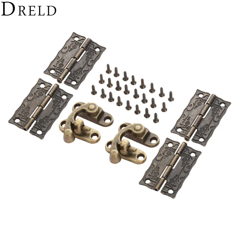 Dreld 4 قطع الأثاث الديكور خزانة المفصلي الأجهزة مع 2 قطع العتيقة برونزية مجوهرات خشبي مربع قفل غلق بمشبك قفل