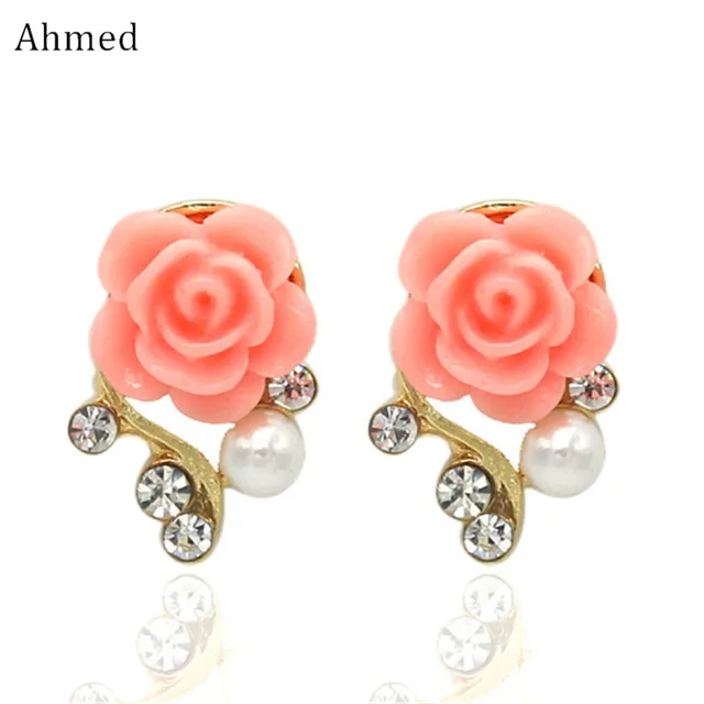 Ahmed Jewelry New Brand Design Alloy Rose Pearl Stud Earrings For Ahmed Jewelry New Brand Design Alloy Rose Pearl Stud Earrings For Women 2018 Accessories Whole