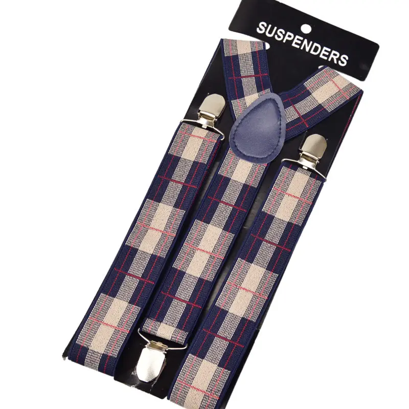 

120cm Mens/women Suspender 3.5cm patchwork Suspenders Clip-on Y-Back gray Braces Elastic 100cm 110cm