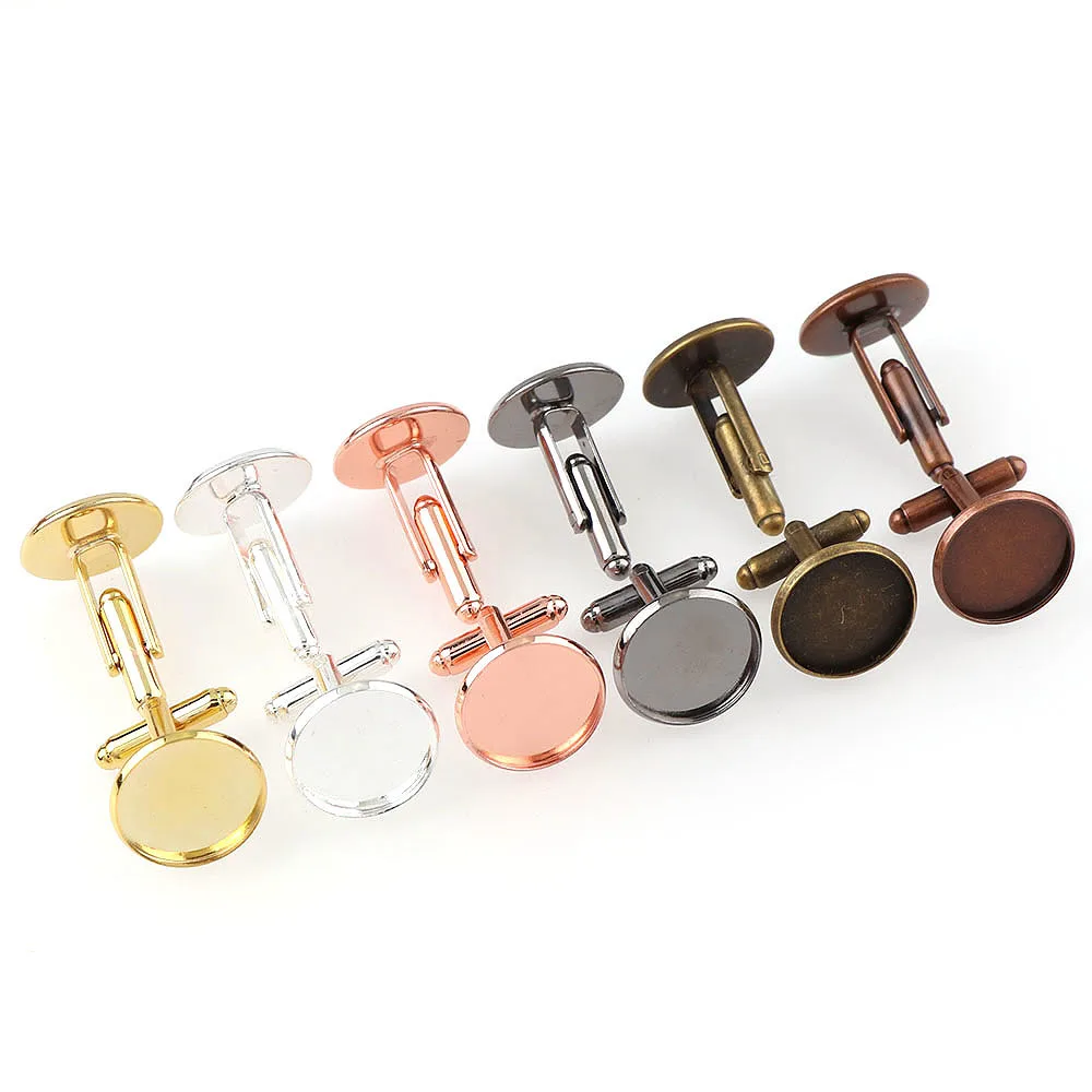 

10-Piece Fit 16MM Round Pad French Multi-Color Cufflinks Set Blank Base Cufflinks Jewelry Tray Diy Jewelry Production