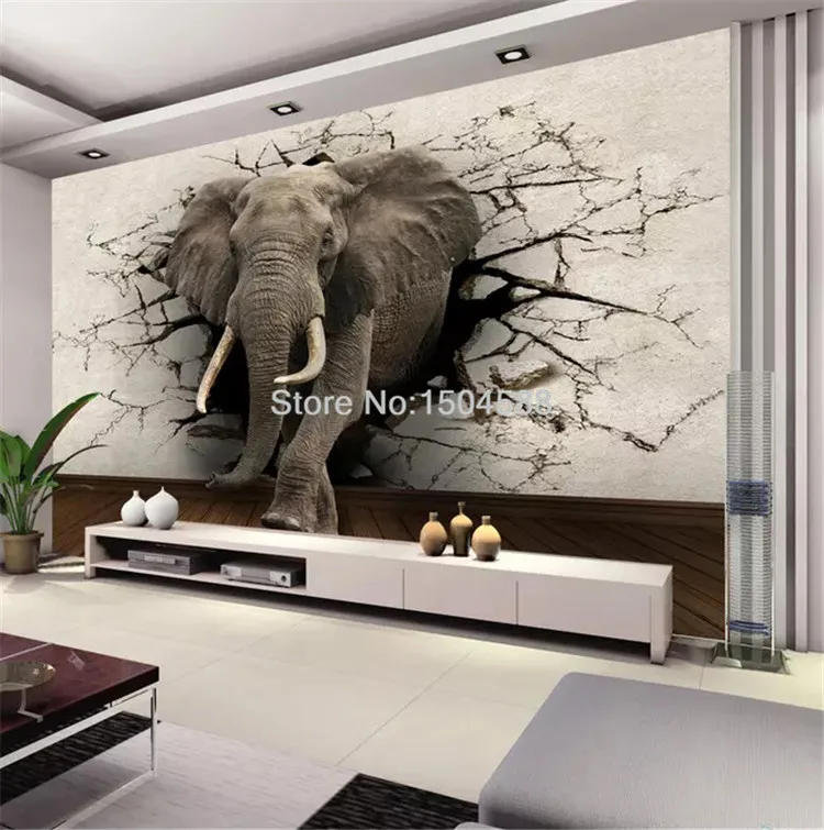 Подгонянный размер 3D сломанная стена слон, носорог фотообои обои для детской спальни гостиной Декор нетканые обои