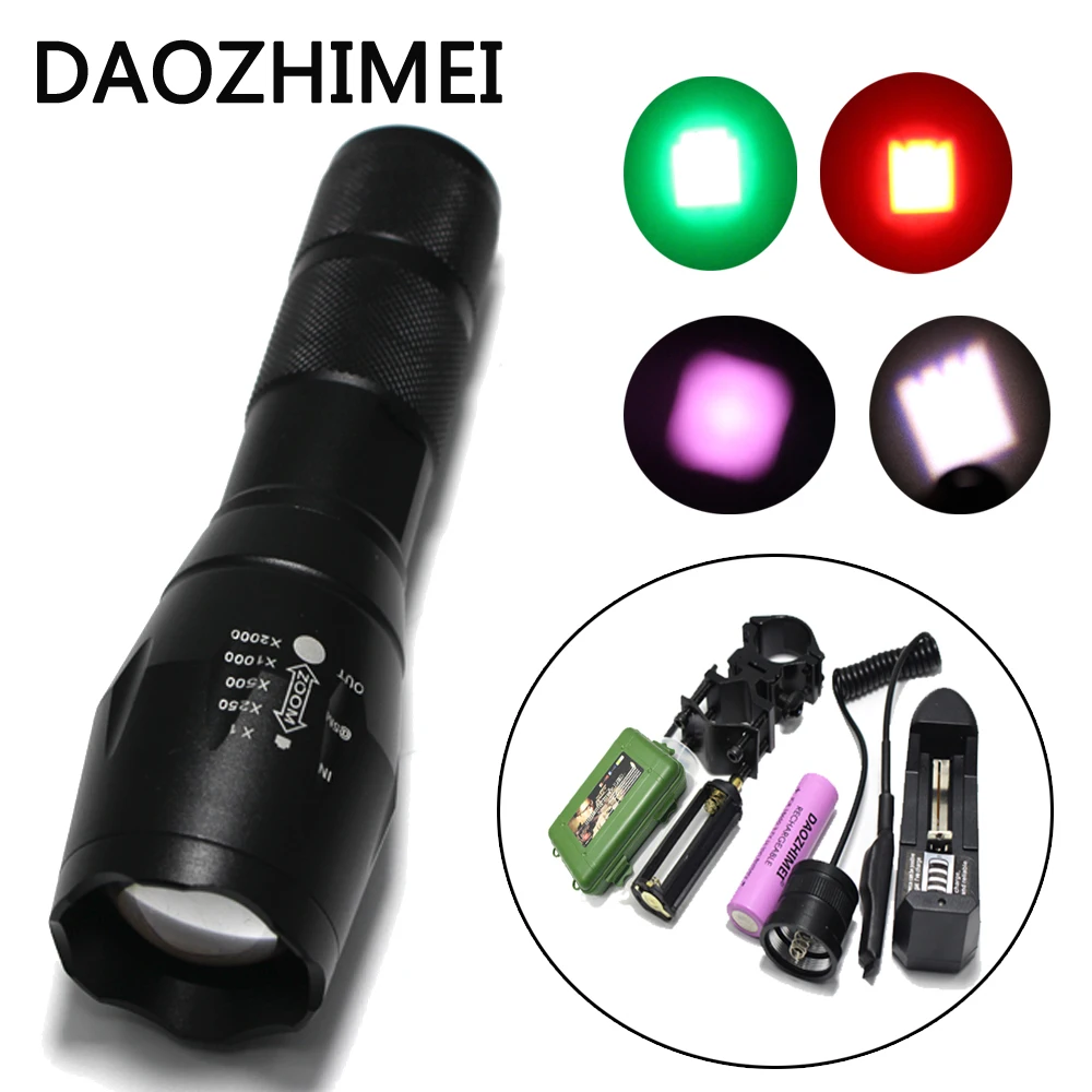 

Hunting Zoom Green Red White IR LED Flashlight Light 18650 Lighting Tactical Lantern/Remote Pressure Switch/Mounts/box