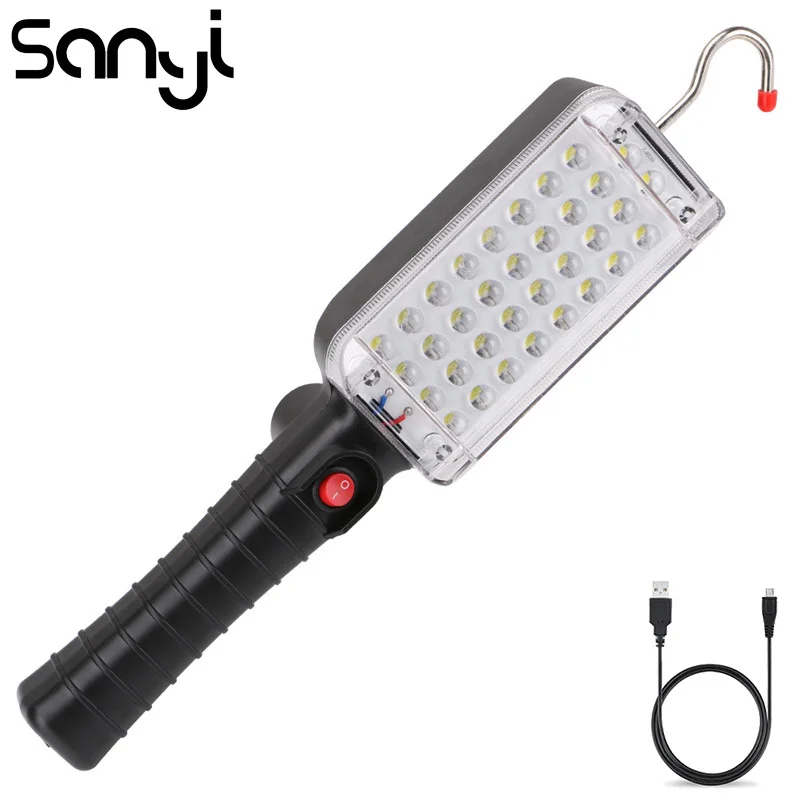 

SANYI 34 LED Flashlight Torch Built-in Battery USB Rechargeable Magnetic Working Light for Camping Hunting Portable Lantern