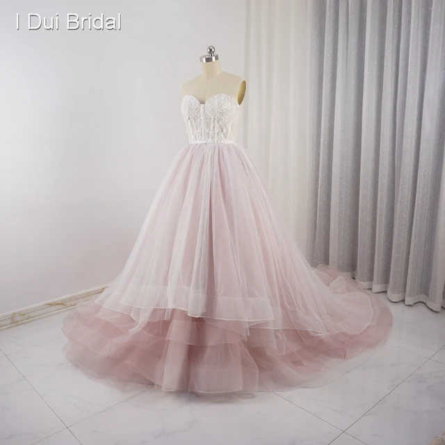 Sweetheart Pale Pink Wedding Dresses Tulle Layers Lace Pearl Beaded Sweetheart Pale Pink Wedding Dresses Tulle Layers Lace Pearl Beaded Luxury Fairy Bridal Gown Real