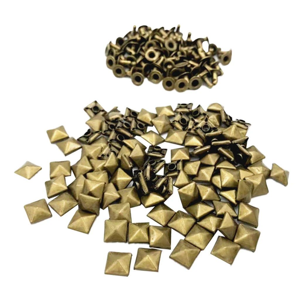 fityle 100Pcs Copper Leather Craft Rivets Square Pyramid Studs for DIY Belt Pet Collar Decor for Belt backpack shoes hat jeans