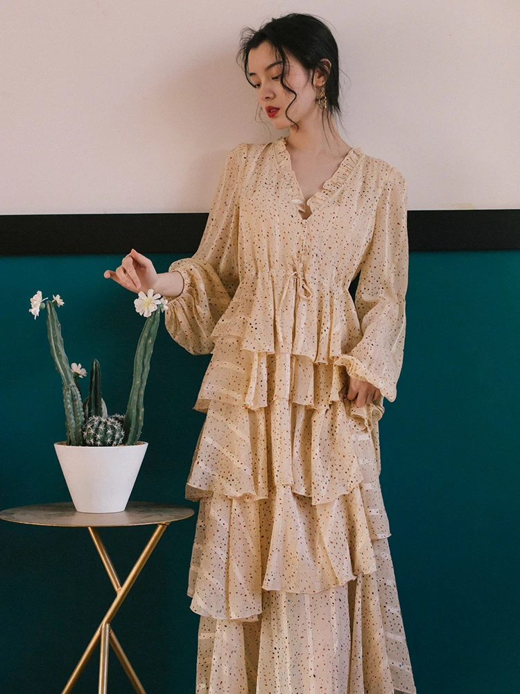 

2019 new fashion women's dresses Vintage Polka Dot Print Dress Layer Cake