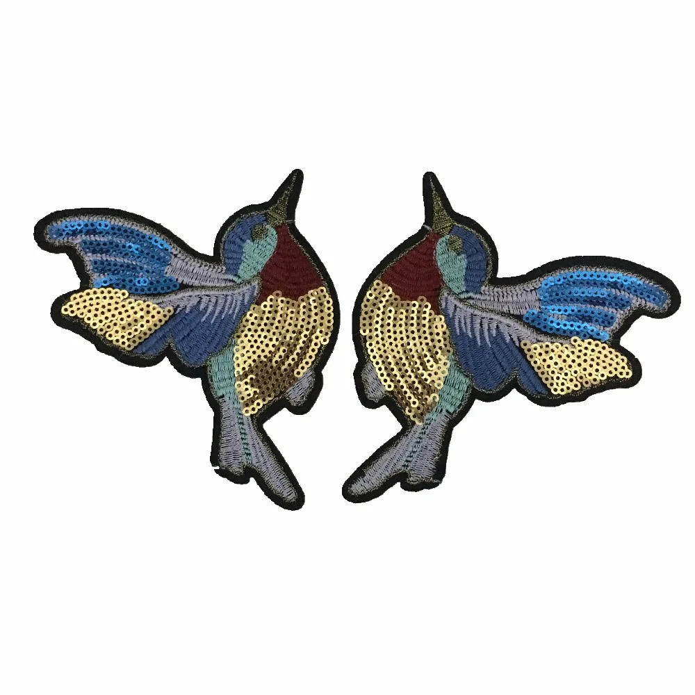 

1 Pair of Birds Patches for Clothes Iron on Sequined Embroidery Patch 3D Parches Termoadhesivos Para Ropa Hot Sale Diy Patch