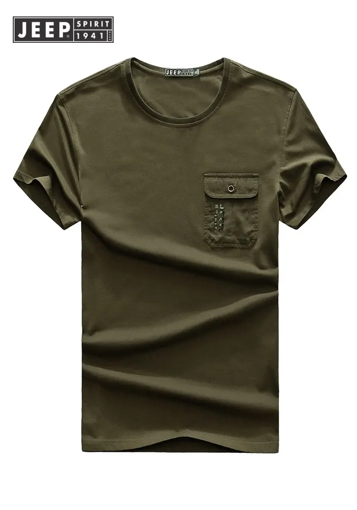 Мужская одежда JEEP Лето 2019 г. футболки Tops Tees Men хлопковые футболки одноцветное цвет короткий рукав Футболка мужская брендовая высокое