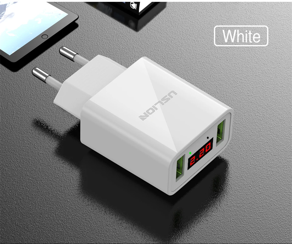 USLION 2.2A USB зарядное устройство для мобильного телефона, умный светодиодный дисплей, 2 USB настенное зарядное устройство, быстрая зарядка, штепсельная вилка европейского стандарта для iPhone, samsung, Xiaomi, huawei