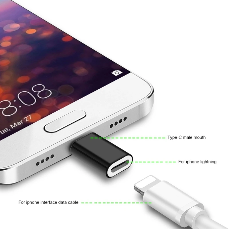 Адаптер для зарядного устройства с разъемом Lightning Female to type C USB из алюминиевого