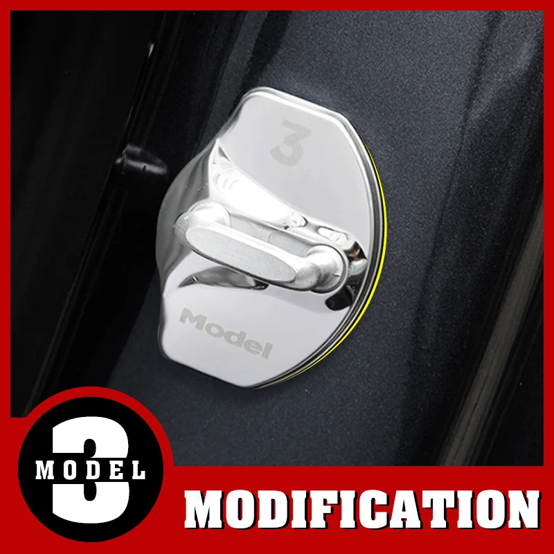 

4PCS Stainless Steel Car Door Lock Protective Cover Cap Kit Decoration Sticker for Tesla Model 3 2019 modification Accessories