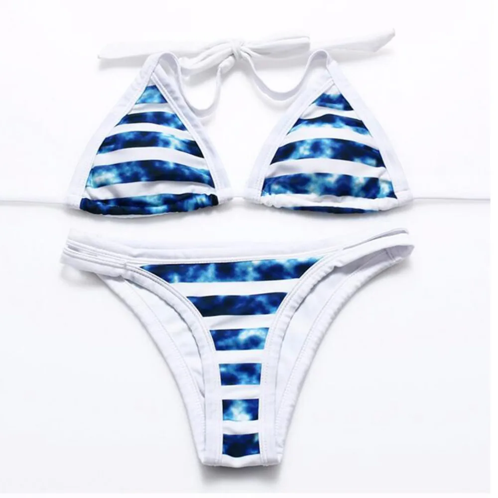 

2019 Bikini Swimsuit Women Print Retro Halter Paddeds Separate Female Swimwear Two Piece Summer Swimming Beach Bathing Suit