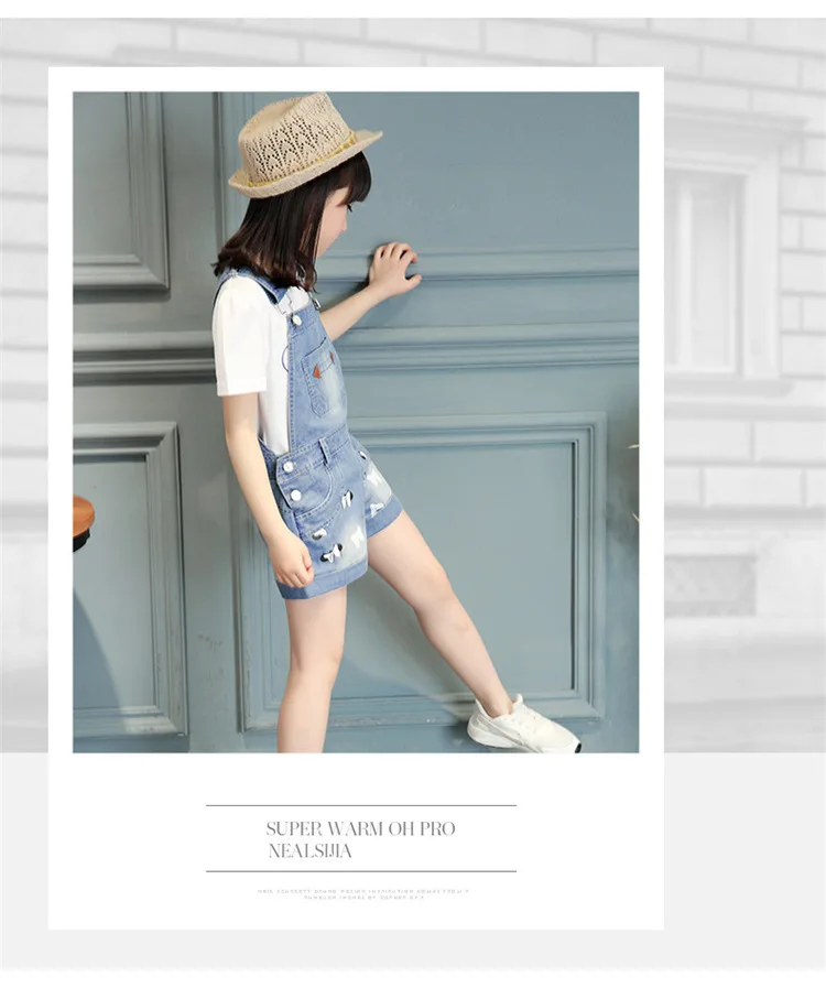 Детский джинсовый комбинезон для девочек 2018 летние платья для девочек ковбойские шорты на подтяжках белая детская Корейская одежда