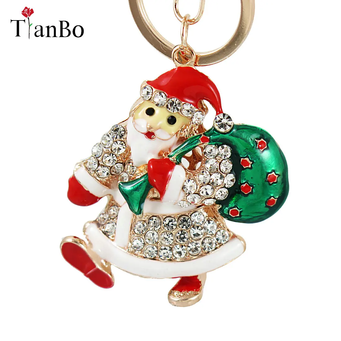 

Creative Rhinestone crystal Santa Claus Pendant Key Chain Ring Holder Fashion Car Keychain Keyring Women Jewelry Christmas Gift