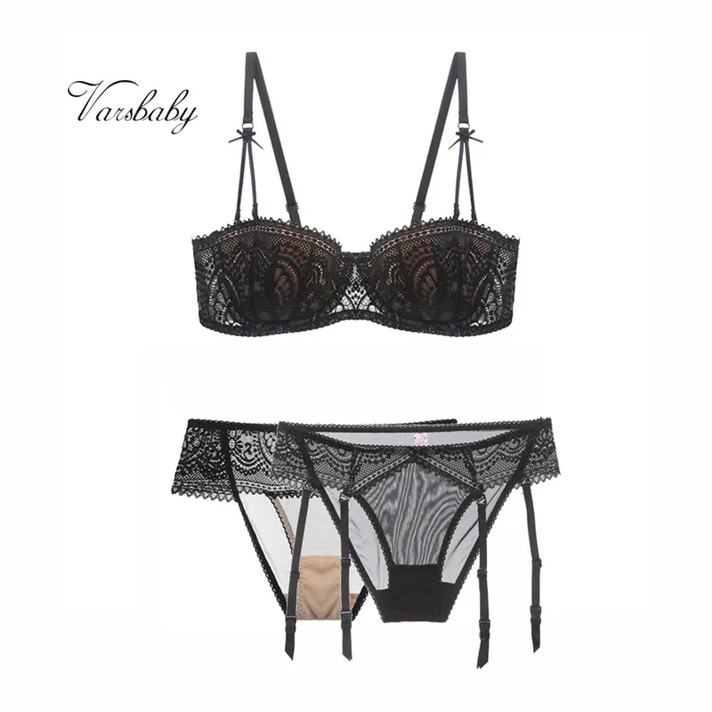 

Varsbaby sexy lace half cup push up lingerie set 1 bra+2 panties 3pcs/lots women's underwear