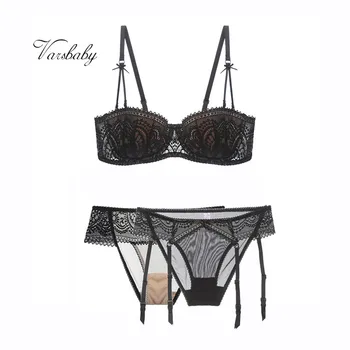 

Varsbaby sexy lace half cup push up lingerie set 1 bra+2 panties 3pcs/lots women's underwear