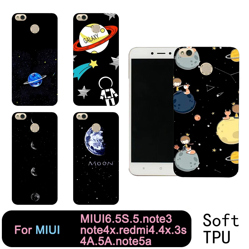 Soft Black Phone Case For Redmi note5a 4x note3 note4x note4 xiaomi 6 5s Moon Sun Space cartoon eye cat dog Free shipping |