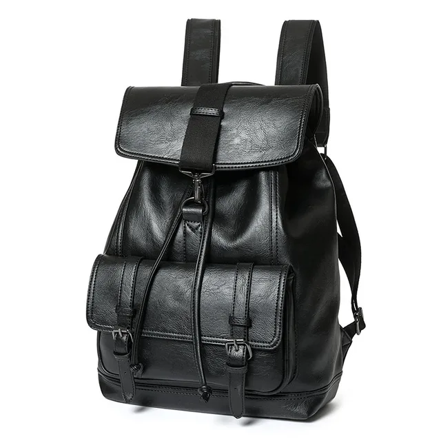 Leather Men&#39;s Backpack Male Bookbag Black Waterproof Mochila Masculina Knapsack Travel Mens ...