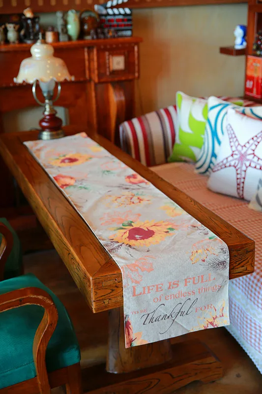 

poly linen sunflower design printed American and European style table runner, table cloth