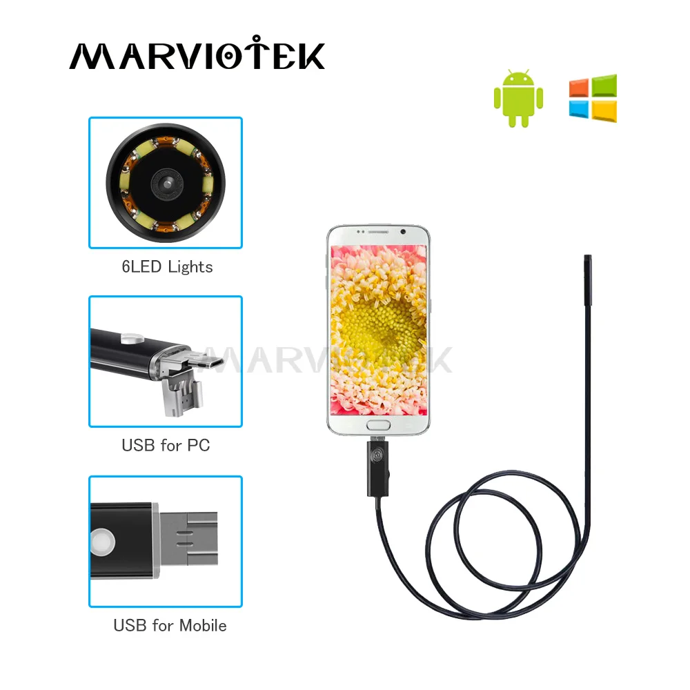 2 в 1 Android эндоскоп камера HD 5,5 мм 2 м 5 м 10 м водостойкий мягкий гибкий провод USB эндоскоп наблюдение подводная камера