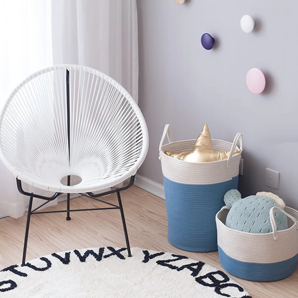 

2Pcs Large Cotton Rope Storage Baskets With Handles Soft Durable Toy Storage Nursery Bins Home Decorations Blue