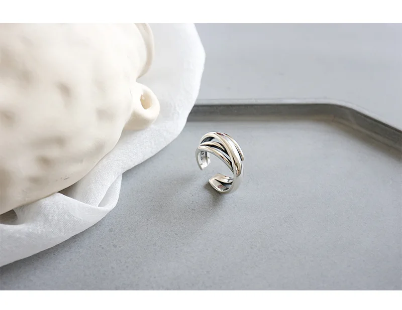 2018 Fashion 925 Sterling Silver Ring Retro Line Twine Design Wide Surface Band Popular Unique Jewelry for Women