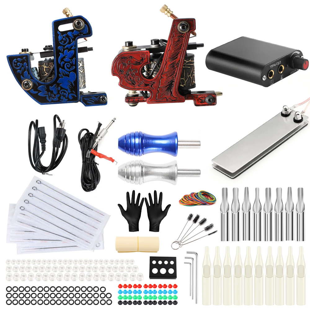 

Solong Tattoo Machine Set Two Coil Machine For Liner and Shader Power Supply Foot Pedal Grip Needles Tattoo Body&Art TK201-31