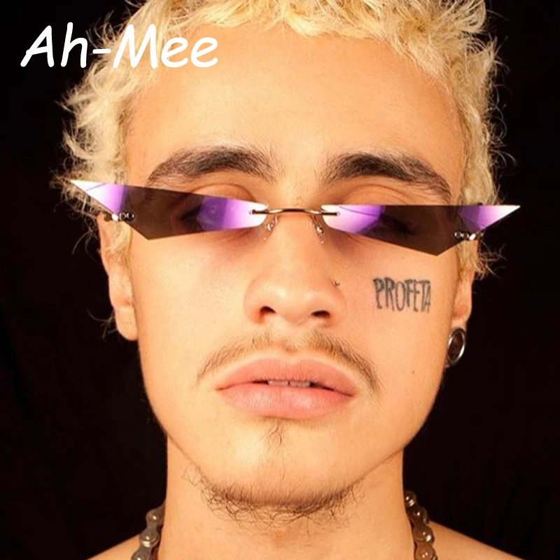 Sunglasses Women Men Rimless Small Cat Eye Sun Glasses 2019 Brand Designer Narrow Cateye Mirror Shades Female Streetwear