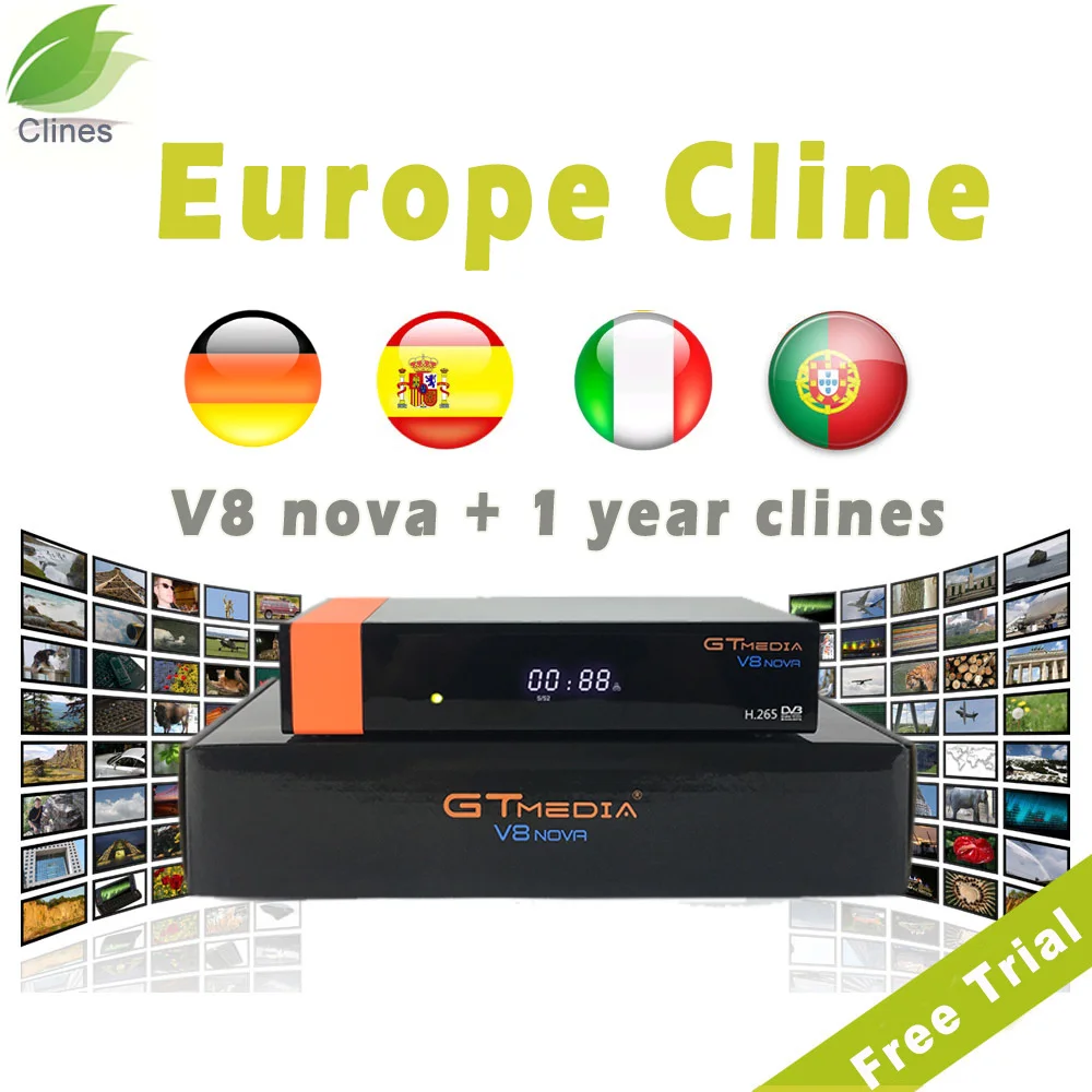

Clines gtmedia v8 nova satellite receiver dvb-s2 better freesat v8 super tv receptor with germany spain cccam cline for 1 year