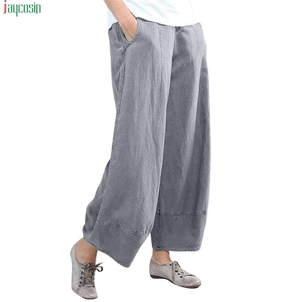 

JAYCOSIN 2019 Pants Women Loose Pure Color High Waist Wide Leg Pants Cotton Linen Trousers Pants Women Trousers Ladies Plus Size