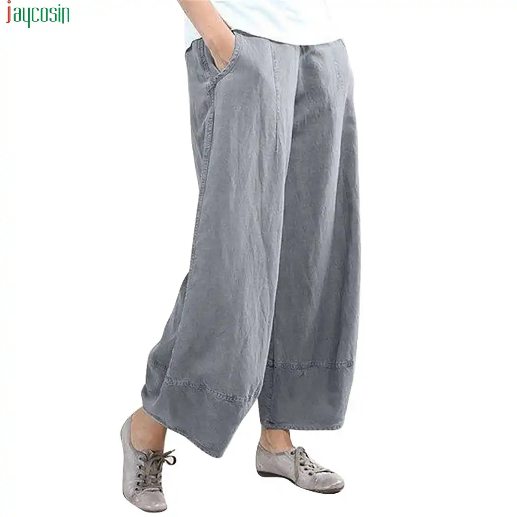 ladies plus size linen trousers