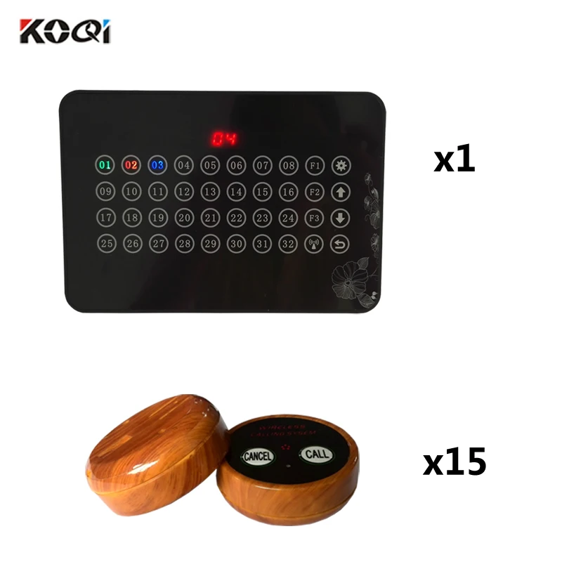 1 screen 15 wooden Беспроводная система вызова для ресторана Koqi Factory Ycall 433,92 МГц беспроводной Электронный Пейджер для голосования(1 дисплей+ 32 кнопки вызова - Цвет: 1 screen 15 wooden