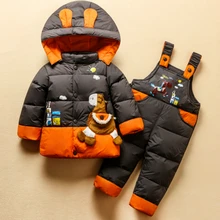 Children Snowsuit Baby Boys Girls 2-4Y Winter Warm Duck Down Jacket Suit Set Thick Coat+Jumpsuit Clothes Set Kids Snow Wear russian winter baby snowsuit natural fur down jacket white duck down toddler girls boys skiing suit thick warm outwear coat z156