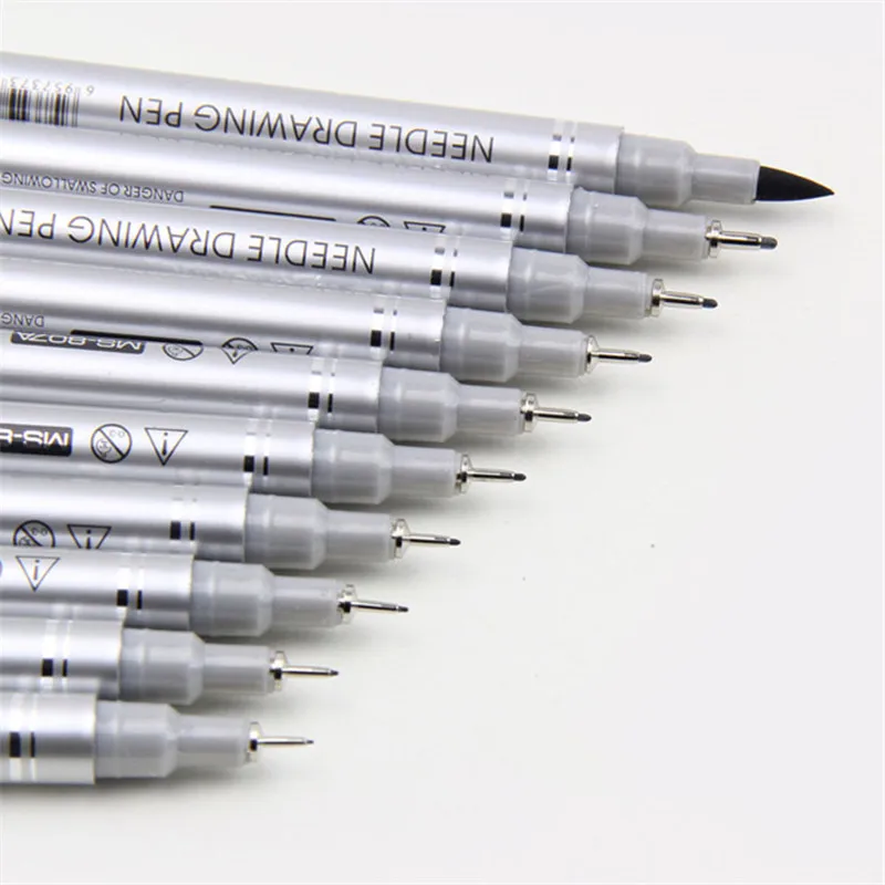 Ручка для рисования fineliner 10 шт. тонкая черная искусственная линия 0 1 2 3 4 5 6 8 кисть