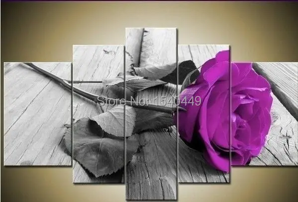 Hand Painted Modern Wall Home Decor Large Canvas Oil Painting Hand Painted Modern Wall Home Decor Large Canvas Oil Painting Landscape Purple Rose Flower Paintings 5pcs Set No Framed 88