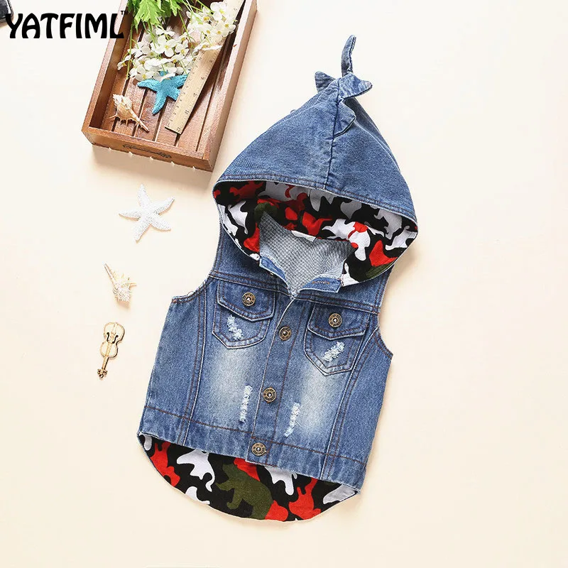 YATFIML 2017 boys girls denim vest kids jean vest with hood Children's