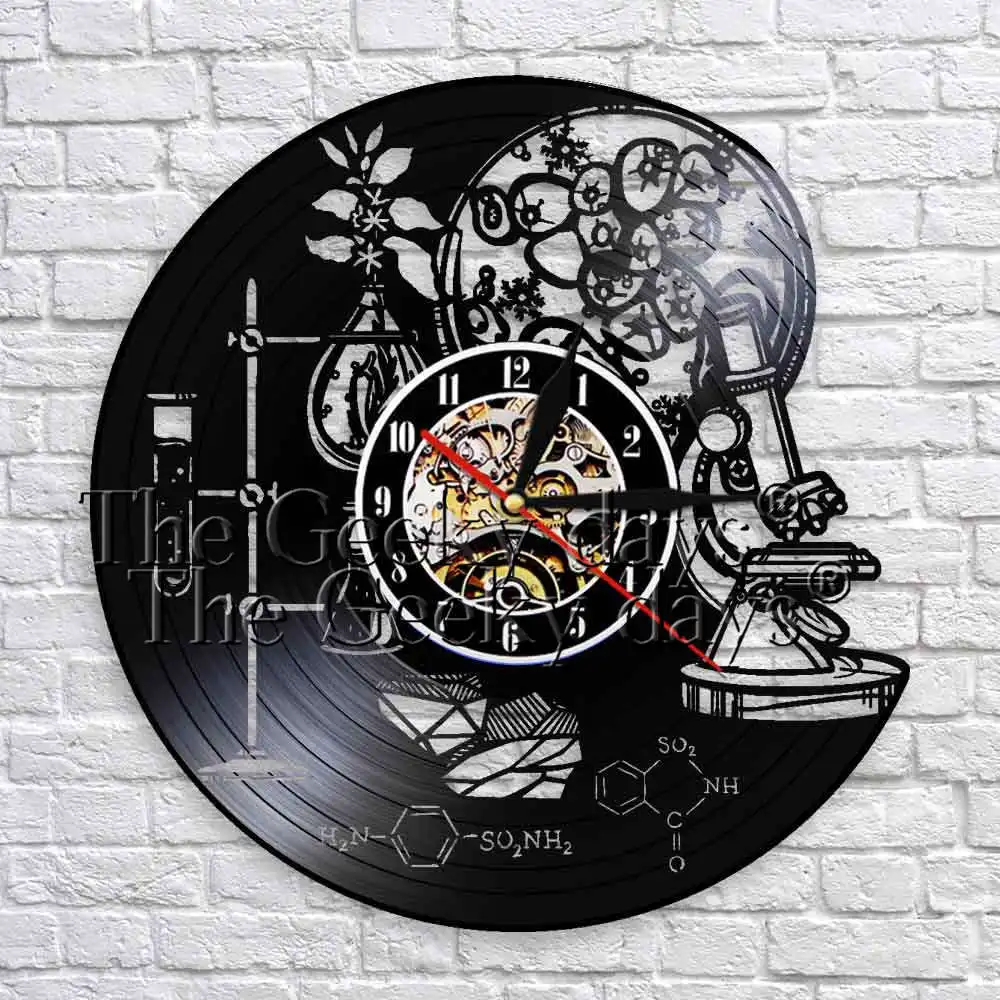 Химия эксперименты инструмент настенный знак декоративные настенные часы 1" сделать из виниловой пластинки Черный Висячие настенные часы декор