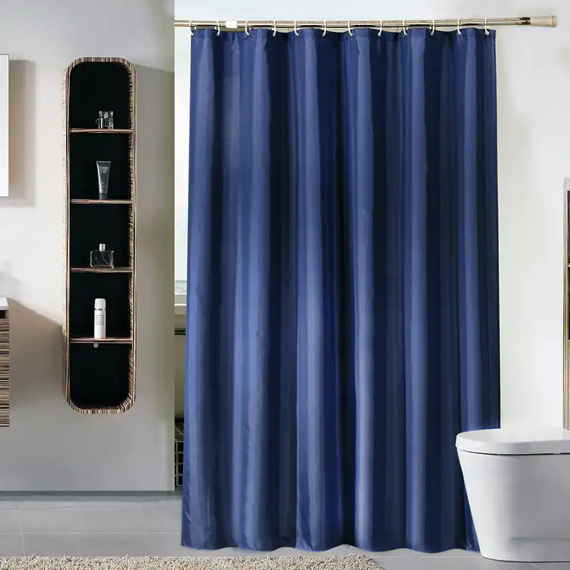 Waterproof Fabric Grey Shower Curtain Rings Hooks Set Bathroom Bath Mildewproof