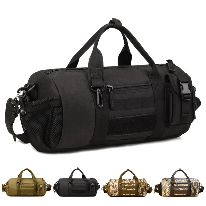 Camo Waterproof Cylindrical Tactical Shoulder Bag Men Women Sports Duffle Molle Handbag Bucket ...