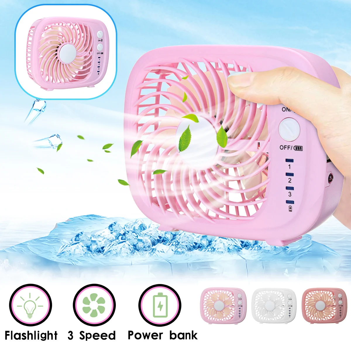 

Warmtoo Mini Portable USB Electric Fan Cooler Rechargeable Battery Power Bank Battery Flashlight For Office Home